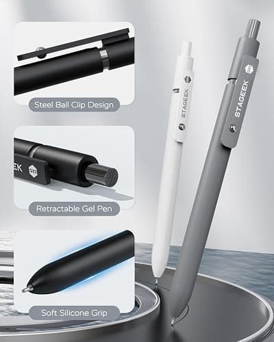 STAGEEK Black Gel Pens, 6Pcs Fine Point Smooth Writing Pens with 3 Extra Refills, Black Ink Pens for Journaling, Office, Note Taking, School Supplies, Nurse Aesthetic(Black Gray White) thumbnail 4