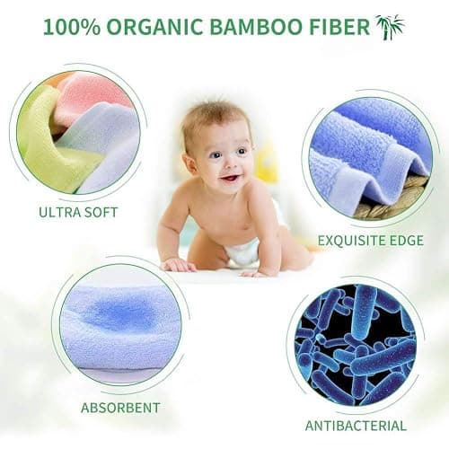 Baby Washcloths 100% Organic Bamboo Bath Washcloth Reusable Face Towels Anti-Bacterial Soft Towel Set Perfect for Newborn (8 pack) thumbnail 4