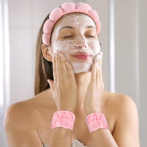 Spa Headbands for Women Skincare Headband Pink Makeup Headband for Washing Face Hair Headband and Wristband Valentine's Day Gifts for Women Teen Girl thumbnail 7