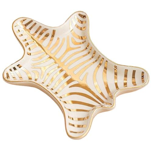 Jewelry Tray Ceramic Tiger Skin Jewelry Dish 5.8x4.5x0.7in Gold Striped Trinket Tray Decorative Jewelry Holder for Necklace Ring Earring & More Trinket Tray Trinket Dish Ring Dish Jewelry Dish - Image 1