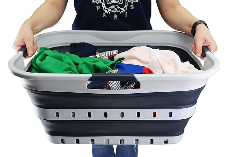 SAMMART 42L (11 gallon) Collapsible Plastic Laundry Basket - Foldable Pop Up Storage Container/Organizer - Portable Basket - Space Saving Hamper (Grey/Slate Grey (Set of 2)) thumbnail 7