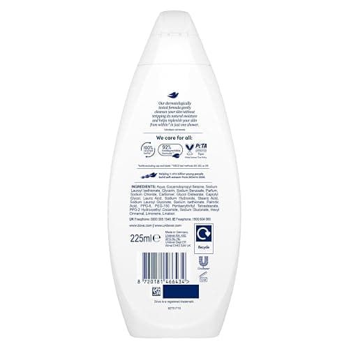 Dove Body Wash 0% Sulfate SLES for Women Made with Naturally Derived Cleansers and Plant Based Moisturiseres Gently Cleanses for Softer and Smoother Skin, 225ml (3 Pack, Nourishing) thumbnail 3