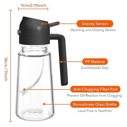 YARRAMATE 2Pcs 16oz/470ml 2 in 1 Oil Sprayer for Cooking with Stickers, Food-grade Glass Oil Spray Bottle, Oil Dispenser and Oil Sprayer for Kitchen, Salad, Frying, BBQ (White &Black) thumbnail 3