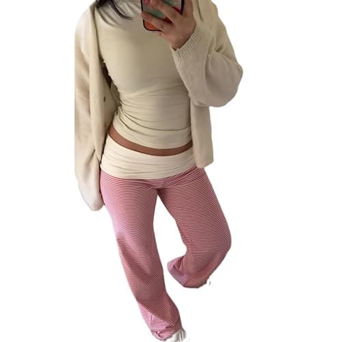 Keliholiyu Fold Over Leggings Women Y2K Foldover Wide Leg Low Waist Flare Sweatpants Lounge Yoga Pants Baggy Bell Bottom - Image 1