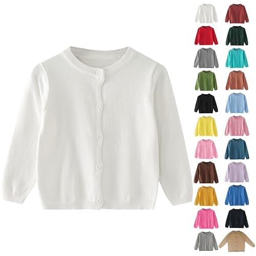 Girls Knitted Cardigan Jumper Kids Plain Knit Sweater Long Sleeve Button Down Jumpers Baby Soft Warm Knitwear Multi Color Preppy Top Fall Winter - Image 1