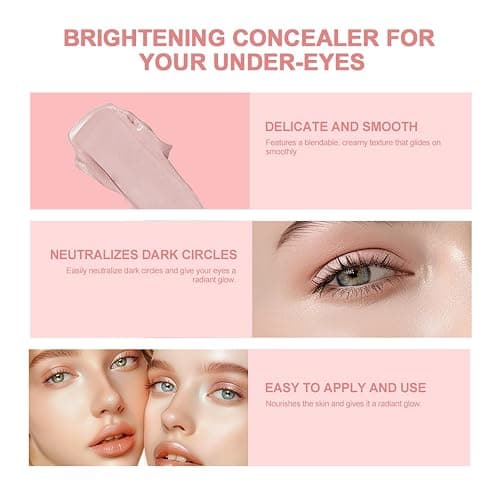 Under Eye Brightener & Concealer - Hydrating Color Corrector for Dark Circles, Lightweight Undereye Brightening Cream with Hyaluronic Acid & Shea Butter, Smooth & Blendable (Light Rose, 1) thumbnail 4