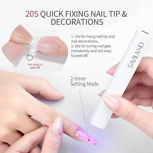 Saviland Mini UV Lamps for Gel Nails: Protect Skin Gel LED Nail Lamp Rechargeable USB UV Light Flash Cure Nail Dryer Curing Gel Polishes Nail Glue Stickers Glitter Nail Art Gift for Women thumbnail 4
