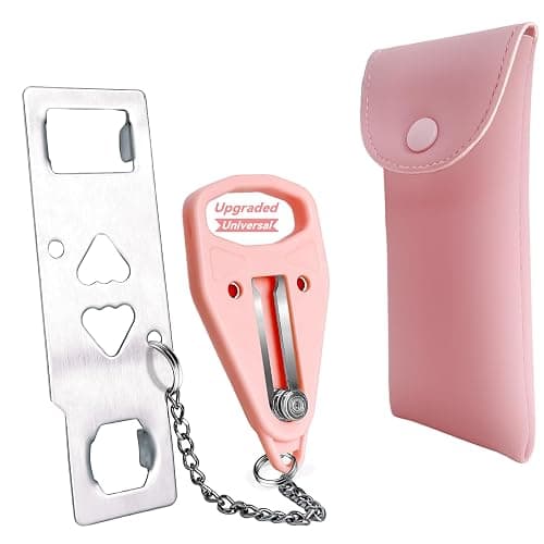 AceMining Portable Door Lock Home Security Door Locker Travel Lockdown Locks for Additional Safety and Privacy Perfect for Traveling Hotel Home Apartment College-Pink(1 Pack) - Image 1