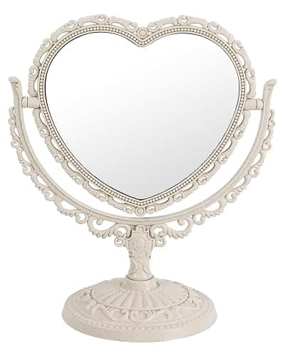 XPXKJ 7 Inch Vintage Heart Mirror - Elegant Desk Makeup Mirror with Double Sided 360 Degree Rotation Vanity Mirror for Coquette Room Decor - Image 1