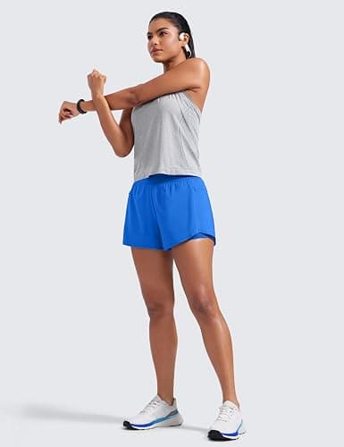 CRZ YOGA 2 in 1 Double Layer Running Shorts for Women 3" - High Waisted for Athletic Tennis Workout with Zip Pockets thumbnail 3