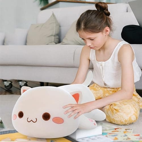 FUYU Cat Stuffed Animals, Soft Cat Plush Pillow Kawaii Kitten Stuffed Animal Toy Gifts for Kids Boys Girls Room Decor (White Round Eyes,15in/37cm) thumbnail 3