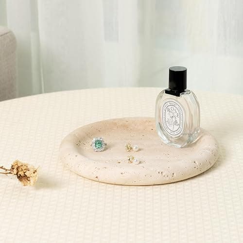 Koville Italian Round Travertine Tray, 8" Vanity Decorative Marble Tray for Countertop, Catchall for Perfume, Candles, Jewelry Dish thumbnail 8