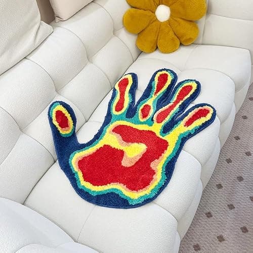 LAKEA Handmade Palm Rug Shape Tufted Carpet Plush Fluffy Soft Multiple Color Home Decor Living Room Bedroom Room Aesthetic (31.5X31.5 Inch) thumbnail 3