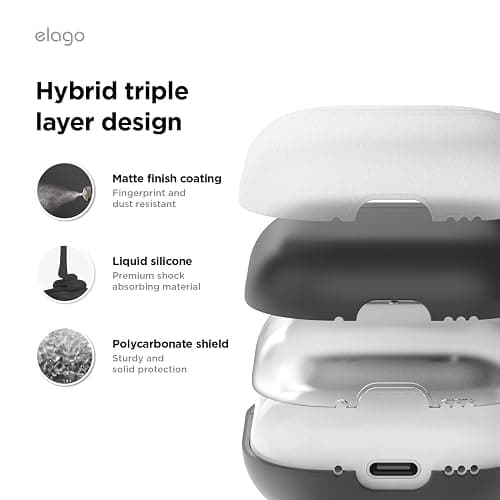 elago Liquid Hybrid Case Compatible with AirPods 4th Generation Case - Compatible with AirPods 4 Case Cover, Triple Layer Protection, Wireless Charging, Shock Resistant, Easily Cleaned (Black) thumbnail 3
