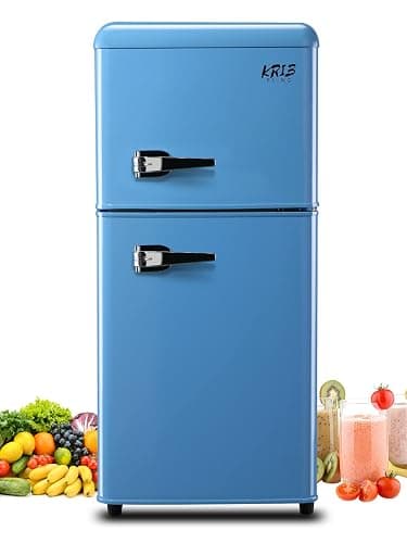 KRIB BLING 3.5 Cu.Ft Refrigerator 2 Door 7 Level Adjustable Thermostat Control Top-Freezer Refrigerator Lock Fresh Energy Saving Blue (KB03-FLS-80G-BLUE) - Image 1