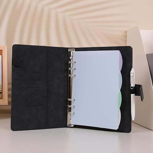 SKYDUE A5 Ringbuch, Ringbuch A5 Nachfüllbar,135 Blätter Nachfüllpapier, Notizbuch Mit Bindertaschen, a5 Binder Für Schulnotizen Und Reisetagebücher (Schwarz) thumbnail 9