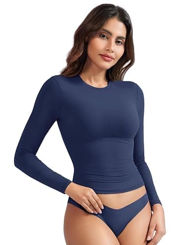 YEOREO Long Sleeve Shirts for Women y2k Tops Double Lined Basic Tee Crew Neck Going Out Sweeney Workout Undershirt - Image 1