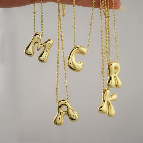 Bheop Bubble Gold Silver Letter Necklace for Women Dainty 14K Gold Plated Balloon Initial Necklaces for Women Trendy Cute Chunky Charm Monogram Pendant Name Necklace Fashion Jewelry Gifts for Teens thumbnail 8