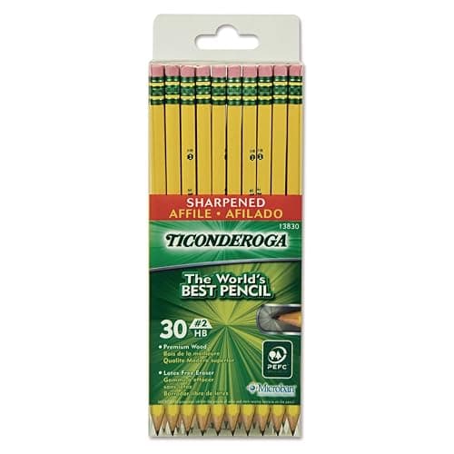 Ticonderoga Wood-Cased Pencils, Pre-Sharpened, #2 HB Soft, Yellow, 30 Count thumbnail 4