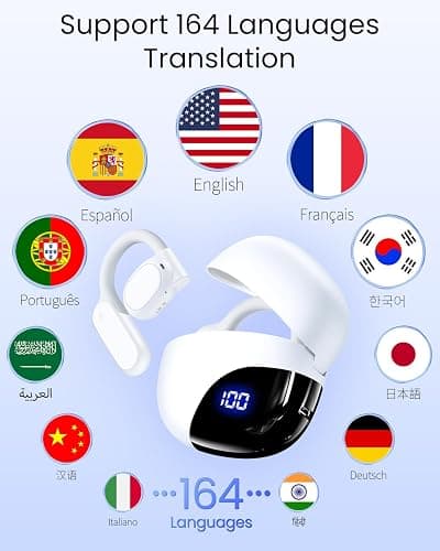 AI Translation Earbuds Real Time 164 Languages 80H Playtime Translator Ear Buds Audifonos Traductores Inglés Español Wireless Earphones Bluetooth AI Headphone for Travel Meeting Learning K08 White thumbnail 2
