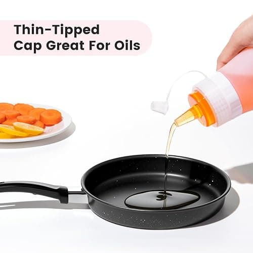 Mrsdry 16 oz Silicone Squeeze Bottles for Sauces & Oil, 4 Pack, Pink | Leak Proof Condiment Containers, Interchangeable Extra Lid, Food Grade, BPA Free Easy Squeeze for Honey, Ketchup & Dressing thumbnail 3