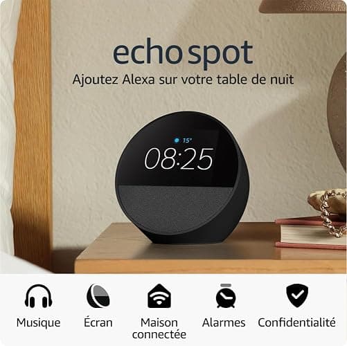 Amazon Echo Spot (Nouvelle génération) | Réveil connecté avec un son de qualité et Alexa | Noir thumbnail 7