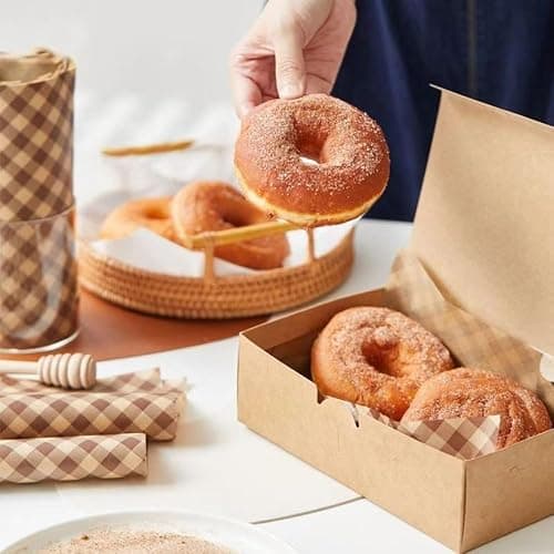 100Pcs Wax Paper Sheets for Food, Basket Liners Food Picnic Paper Sheets Greaseproof Deli Wrapping Sheets,BBQ paper,Coffee-colored checkered printing (5.9×5.9 in) thumbnail 3