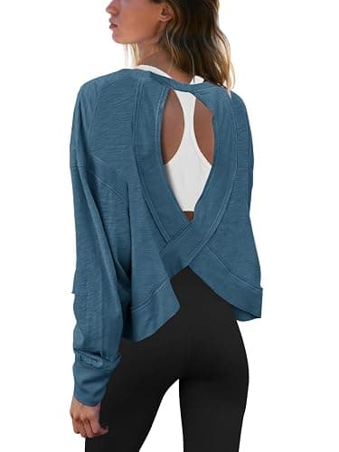 Panadila Womens Open Back Workout Top Long Sleeve Athletic Shirts Casual Crop Running Tee Y2k Yoga - Image 1