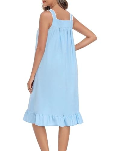 YOZLY Cotton Nightgowns for Women Embroidery Sleeveless Night Gown with Pockets S-XXXL thumbnail 7