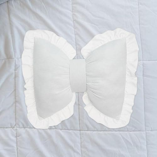 Milageto Cute Bow Cushion Soft Bow Pillow Throw Pillow Ornament Home Furnishing Crafts Back Cushion Decorative Pillows Bow Decor Pillow for Farmhouse Sofa Car Living Room Bedroom, White - White thumbnail 4