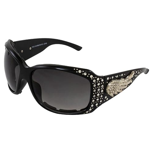 Rodeo Queen Angel Padded Motorcycle Bling Sunglasses for Women Black Frame w/Bling Rhinestones - Image 1