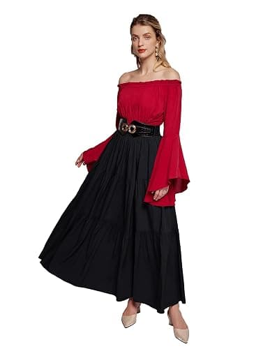 Scarlet Darkness Maxi Long Skirts for Women Summer Flowy Renaissance Skirt with Pockets thumbnail 5