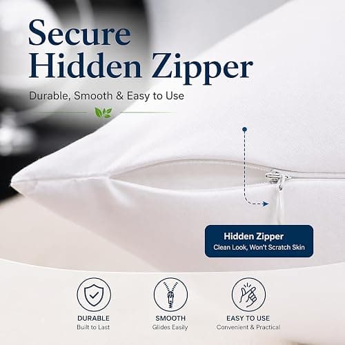 evoLive 100% Rayon Derived from Bamboo Cooling Breathable Body Pillow Cover/Pillowcases 21x54 inches with Hidden Zipper Closure (White, 21“X54“ Body Pillow Cover) thumbnail 7