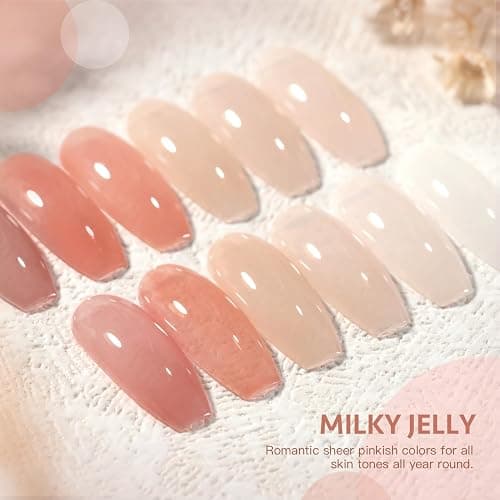 GAOY Milky Jelly Nude Gel Nail Polish Set, 6 Transparent Colors Sheer White Pink Soak Off UV Light Cure Gel Polish Kit for Salon and Nail Art DIY at Home thumbnail 2