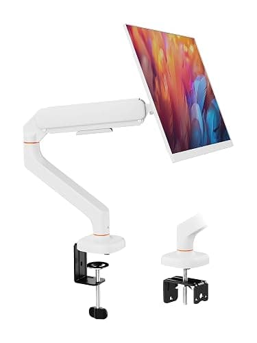 Ibergrif Single Monitor Arm Desk Mount for 13-32 Inch Screen, Ergonomic Height Adjustable Gas Spring Bracket, Tilt, Swivel, Rotation Monitor Stand with Cable Management, VESA 75/100mm, MA001W-White - Image 1