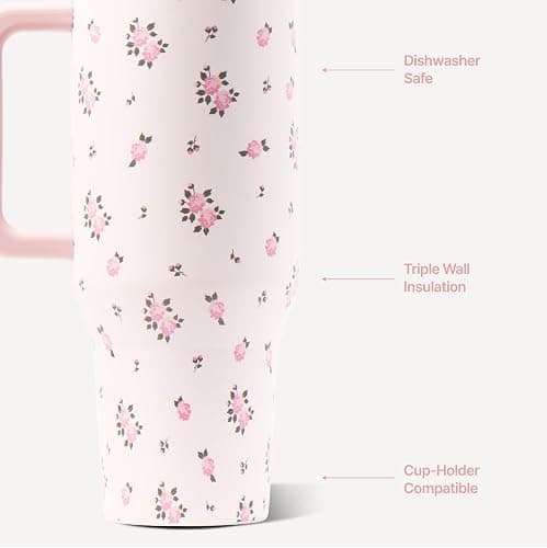 HydroJug Traveler 32oz, Insulated Tumbler with Handle & Straw, Wildrose thumbnail 4