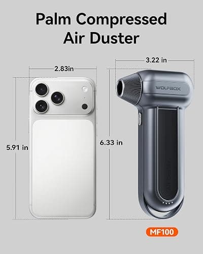 WOLFBOX MF100 Electric Air Duster-150000RPM Super Power Cordless Air Duster, Rechargeable Brushless Motor Durable Blower, 3-Gear Adjustable Dust Blower for Computer, Keyboard, Outdoor, House and Car thumbnail 2