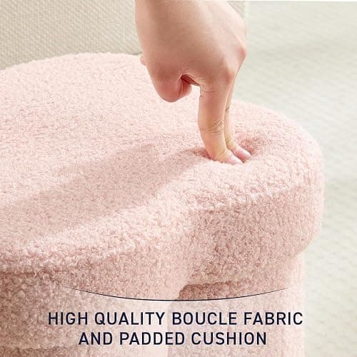 Ornavo Home Pink Boucle Storage Ottoman Cube – Flower-Shaped Footstool with Hidden Storage, Faux Teddy Fur Foot Rest for Living Room, Bedroom & Dorm, 12" Inch thumbnail 4