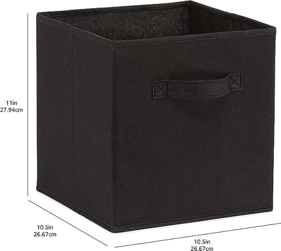 Amazon Basics Collapsible Fabric Storage Cubes Organizer with Handles, Sturdy, Black, 10.5-x-10.5-x-11-inch, Pack of 6 - Black - 10.5"x10.5"x11" thumbnail 3