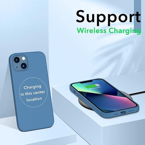 ORNARTO Compatible with iPhone 13 Case 6.1, Slim Liquid Silicone 3 Layers Full Covered Soft Gel Rubber Phone Case Protective Cover 6.1 Inch-Blue thumbnail 5