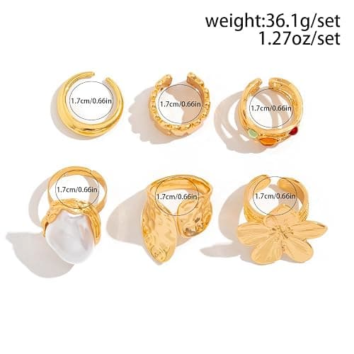 VRNGI Chunky Rings for Women Adjustable Thick Rings Set Trendy Statement Stackable Ring for Women Chunky Jewlery Irregular Dome Flower Finger Knkuckle Thumb Ring thumbnail 4
