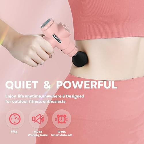 AERLANG Mini Massage Gun-Pink，Muscle Deep Tissue Massager Gun, Handheld Percussion Massager, Portable Quiet Massage Gun with Carry Case for Home Office Gym Motehr Day Gifts for Women Men Her thumbnail 2