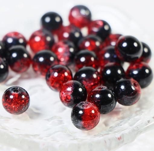 100Pcs 10mm Crackle Glass Beads for Jewelry Making - Round Spacer Crystal Beads Bulk, DIY Craft Supplies for Necklace Bracelet Earrings (Red Black) thumbnail 4
