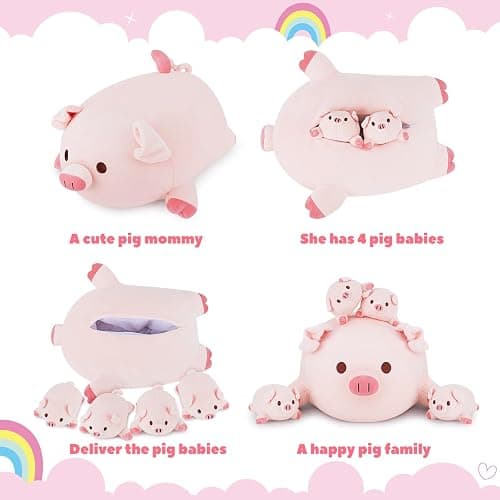 Achwishap 5PCS Pig Family,Pig Stuffed Animal Mommy with 4 Pig Babies Plush,Cute Pig Plush Pillow Cushion Doll,Kawaii Pig Plush Toy Hugging Pillow for Kid Birthday Gift Adult Valentines(16” Pig Family) thumbnail 6