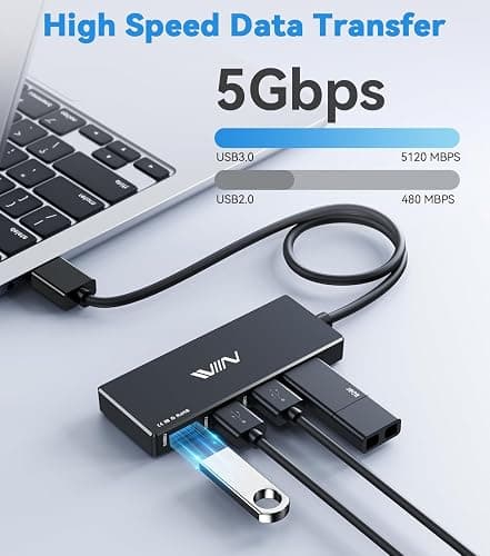 USB 3.0 Hub,4 Port USB Splitter Extender Portable Adapter Multiport Data Hub for Laptop,Xbox, Flash Drive,HDD,Console,Camera,Keyborad,Mouse Windows,Mac OS PC,Not Designed to Charge Devices-Black thumbnail 3