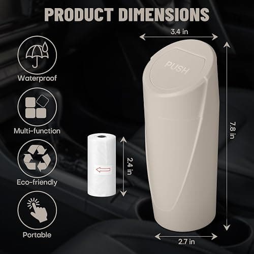 SGLRT Car Trash Can Bin with Lid - Car Garbage Can Cup Holder - Light Beige Mini Leakproof Vehicle Garbage Bin with 20pcs Trash Bags-Automotive Organizers and Storage for Front Back Seat Accessories thumbnail 6