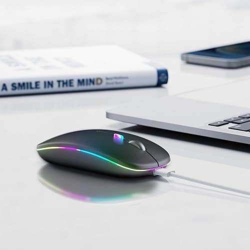 Wireless Bluetooth Mouse, Rechargeable, LED, Silent, Ultra-thin Design (Bluetooth 5.2 and 2.4GHz USB Receiver) | Portable Computer Mouse for Laptops, iPads, MacBooks and Apple Devices (Black) thumbnail 6