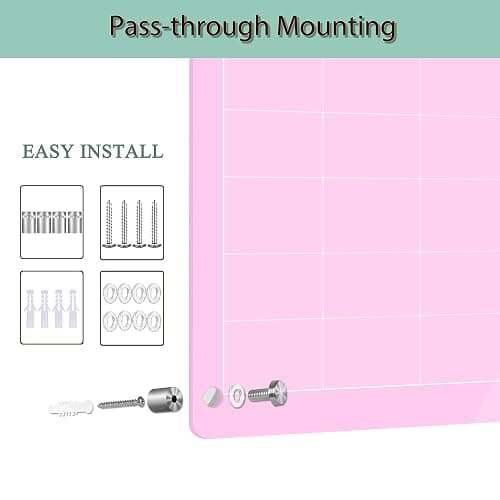 Marribol Acrylic Calendar Dry Erase Board for Wall,15.7''x11.8'',Pink Monthly Calendar Whiteboard for Home,Office, School thumbnail 5