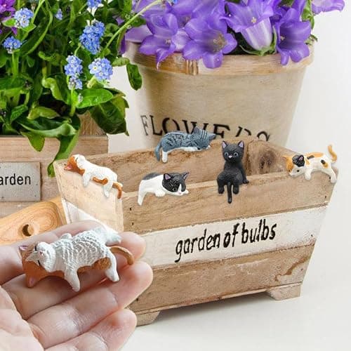 OULIGET Miniature Cute Cat Figurines,Mini Cat Fairy Garden Bonsai Decorations,Funny Micro Landscape Ornaments for Outdoor Garden Lawn Pot Car Dash Decor,5 Pieces thumbnail 2