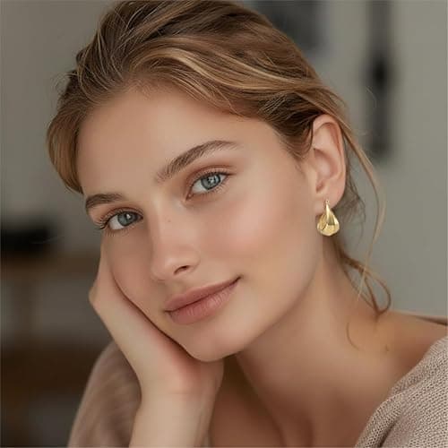 RYHIX Gold Plated Hoop Earrings for Women 14K Gold Plated Earrings for Women 14 Karat Hoops Earring Hypoallergenic Twisted Irregular-Shaped Design Hoops Earring for Womens 25mm thumbnail 3